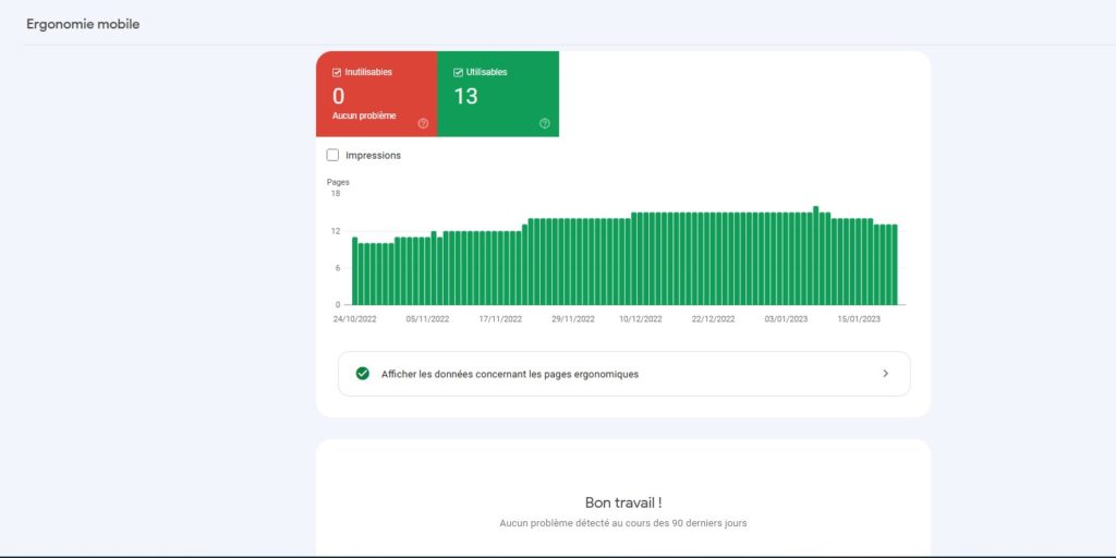 Graphique sur la compatibilité mobile. un des critères d'affichage dans les résultats de Google.